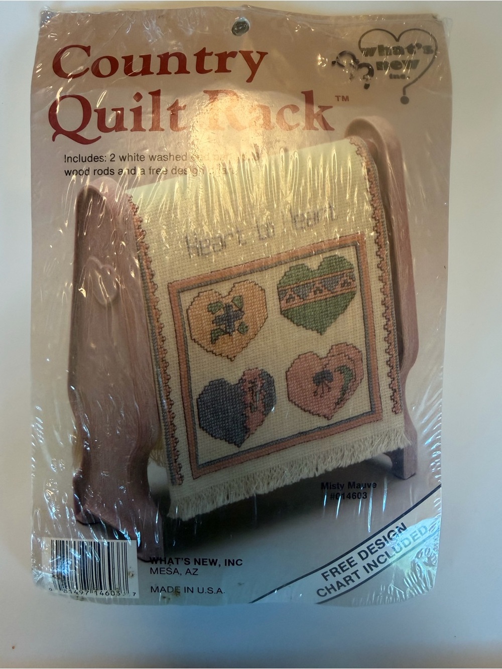 Vintage DIY Cross Stitch Country Quilt Rack with Heart Patchwork Tapestry